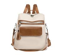 Women's Backpack | Large Capacity PU Backpack Bag with Zipper Charm | BOCKAGG MULTIPURUTI BASS for College, Travel, Work, Student, Daily Use Femmin, beige, Please refer to the description