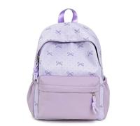 Womens Backpack Patchwork Bow Detail Lightweight Schoolbag | polyester material, patchwork bow detail design, adjustable straps, ideal for casual daily outings travel commuting