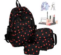 Women's Backpack Set, Strawberry Book Bag & Bag, School Book Bag Set, Cute Pen Bag and Shoulder Bag for Girls, Students, Daily Commuting Trips, Outdoor Trips, Camping, Before, black, see description
