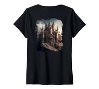 Women's Backprint A Beautiful Fairy Tale Castle Fantasy World V-Neck T-Shirt