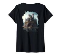 Women's Backprint A Beautiful Fairy Tale Castle Fantasy World V-Neck T-Shirt