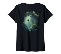 Women's Backprint A Path Through the Magic of the Beautiful Forest V-Neck T-Shirt
