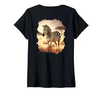 Women's Backprint A Zebra in the Savanna Freedom in Nature V-Neck T-Shirt