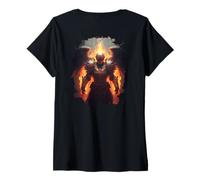 Women's Backprint Angel of Fire with Flames of Hell V-Neck T-Shirt