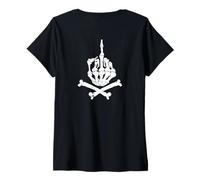 Women's Backprint Bone Middle Finger V-Neck T-Shirt