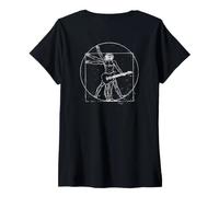 Women's Backprint Electric Guitar Vitruvian Man V-Neck T-Shirt
