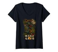 Womens Backprint - Mythic Dragon Spirit - Asian Tattoo Art V-Neck T-Shirt