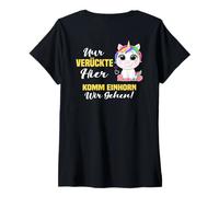 Women's Backprint only Crazy here Come Unicorn we go V-Neck T-Shirt