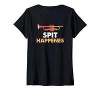 Women's Backprint Spit Happens Trumpet Players V-Neck T-Shirt