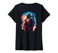 Women's Backprint The Epic Bear as Protector of the World V-Neck T-Shirt