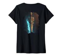 Women's Backprint The Legendary Sword Bravery, Magic and Victory V-Neck T-Shirt