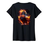 Women's Backprint The Majestic Splendor of the Resurrection Phoenix V-Neck T-Shirt