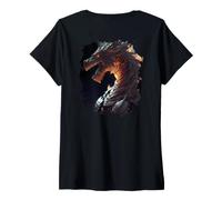 Women's Backprint The mightyest Dragon Knight in fire V-Neck T-Shirt