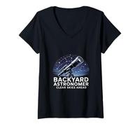Women's Backyard Astronomer Clear Skies Telescope V-Neck T-Shirt