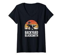 Women's Backyard Blacksmith Anvil Hammer Forge Metalwork V-Neck T-Shirt