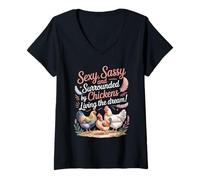 Womens Backyard Chicken Farmer Girl Agriculture Farming V-Neck T-Shirt
