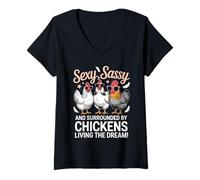 Womens Backyard Chicken Farmer Girl Agriculture Farming V-Neck T-Shirt