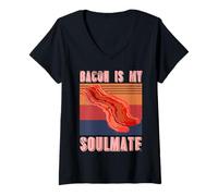 Womens Bacon is My Soulmate Retro Funny Food Lover Humor V-Neck T-Shirt