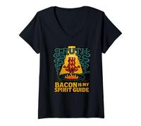 Womens Bacon Is My Spirit Guide - Funny Meditation and Truth Vibes V-Neck T-Shirt