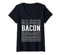 Womens Bacon Layered Text Costume Meat Lover V-Neck T-Shirt