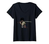 Women's Bad Ass Afro Samurai V-Neck T-Shirt