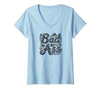 Women's Bad Ass Floral Folk Art Botanical Wildflower Vintage Design V-Neck T-Shirt