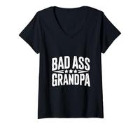 Women's Bad Ass Grandpa Funny Grandfather V-Neck T-Shirt