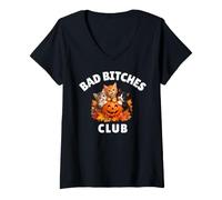 Women's Bad Bitches Club Funny Cat Lovers Feminist V-Neck T-Shirt