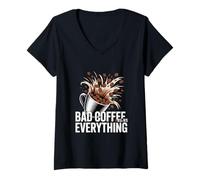 Women's Bad Coffee Ruins Everything Coffee Humor V-Neck T-Shirt
