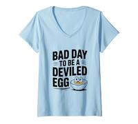 Womens Bad Day to Be a Deviled Egg Hilarious Egg Yolk Humor V-Neck T-Shirt