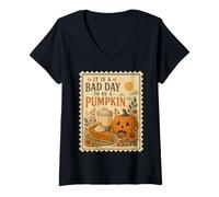 Women's Bad Day to Be a Pumpkin Funny Fall V-Neck T-Shirt