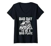 Women's Bad Day to Be a Skid Plate Off-Roading 4x4 Humor V-Neck T-Shirt