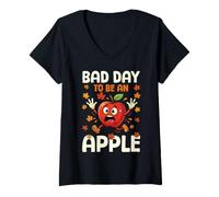 Women's Bad Day to Be an Apple Picking Harvest Season Funny Kids V-Neck T-Shirt