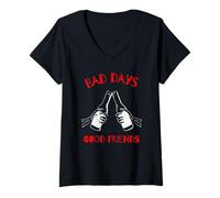 Womens Bad Days - Good Friends (Beer Graphic) V-Neck T-Shirt