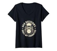 Women's Bad Decisions Built My Character Gorilla Head V-Neck T-Shirt