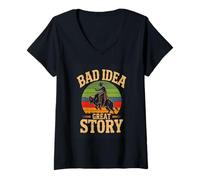 Women's Bad Idea Great Story Bull Riding Cowboy Rodeo V-Neck T-Shirt