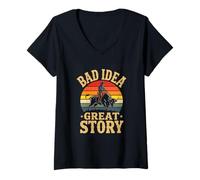 Women's Bad Idea Great Story Cowboy Bull Riding Western V-Neck T-Shirt