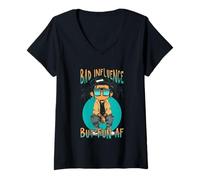 Womens Bad Influence But Fun AF Street Style V-Neck T-Shirt