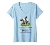 Women's Bad Luck When It Comes to Thinking Funny Sarcastic Cow Farm V-Neck T-Shirt