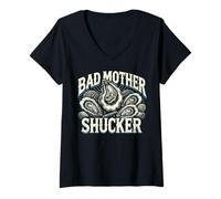 Womens Bad Mother Shucker Oyster Art for Shucking Sea Food V-Neck T-Shirt