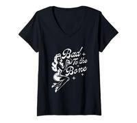 Womens Bad to The Bone Funny Halloween Witch V-Neck T-Shirt
