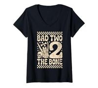 Women's Bad Two The Bone Funny Pun 2 Years Old Birthday V-Neck T-Shirt