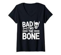 Women's Bad Two The Bone Tshirt Birthday 2 Years Old Kids Bday Party V-Neck T-Shirt