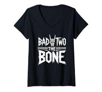 Women's Bad Two The Bone Tshirt Birthday 2 Years Old Kids Bday Party V-Neck T-Shirt