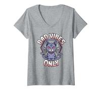 Womens Bad Vibes Only Witchcraft Emo V-Neck T-Shirt