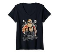 Womens Badass Santa Funny Santa Xmas Christmas Bad Santa V-Neck T-Shirt