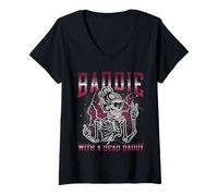 Womens Baddie with A Dead Daddie Funny Hard Dank Meme Bootleg V-Neck T-Shirt