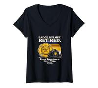 Women's Badge Helmet Retired Every Emergency Every Year Done V-Neck T-Shirt