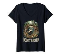 Women's Badger Forest Deeply Rooted Woodland Wildlife Nature V-Neck T-Shirt