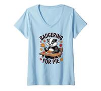 Womens Badgering for Pie Funny Fall Animal Autumn Pun V-Neck T-Shirt